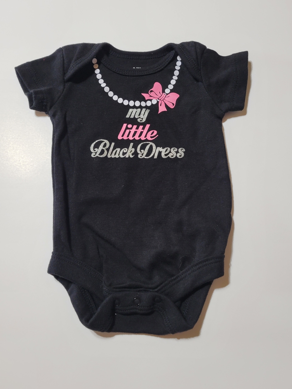 Baby Girl “My Little Black Dress” Onesie 0-3M Black Graphic Bodysuit Cute Outfit
